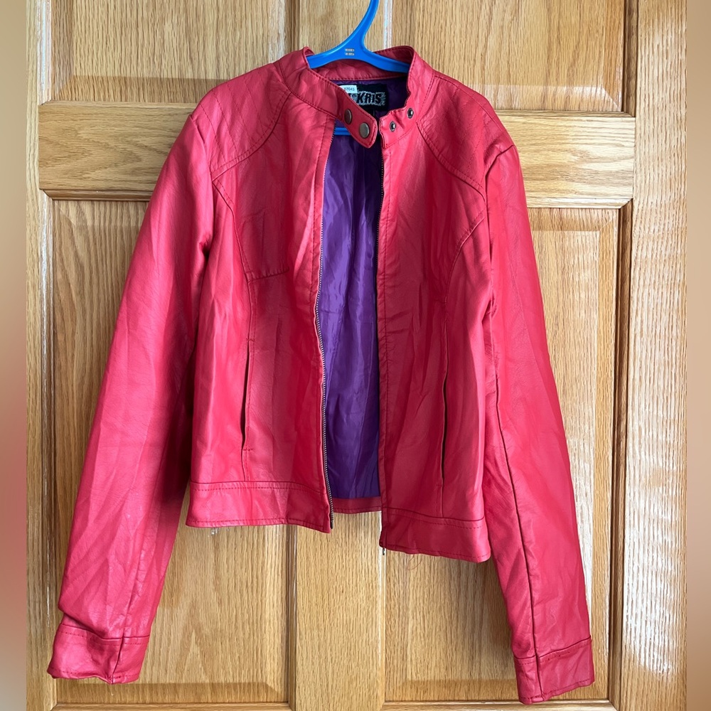 Ali & Chris Faux Leather Jacket Purple Liner Sz Small - Junior Styles